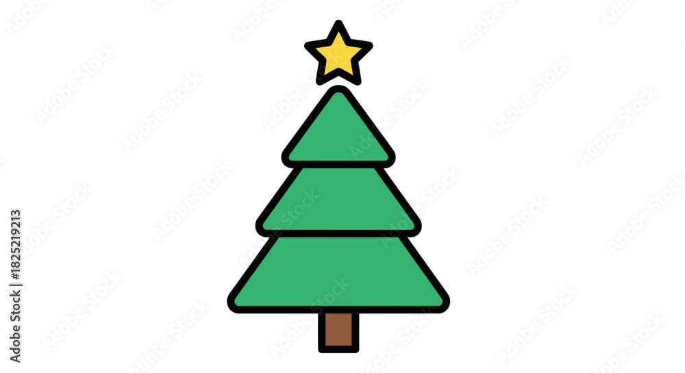 Fototapeta premium Simple christmas tree icon with bold outline and cmyk colors