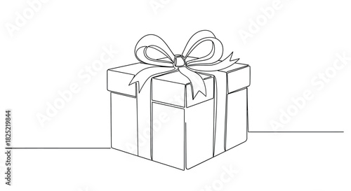 Minimalist single line drawing of a gift box with a continuous stroke