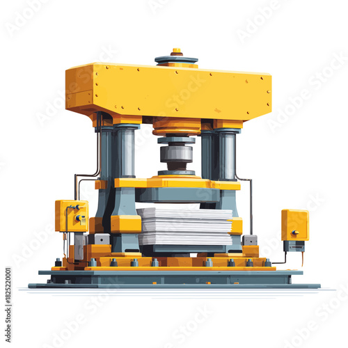 Flat vector illustration of a heavy industrial hydraulic press