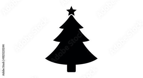Bold solid black christmas tree silhouette on white background
