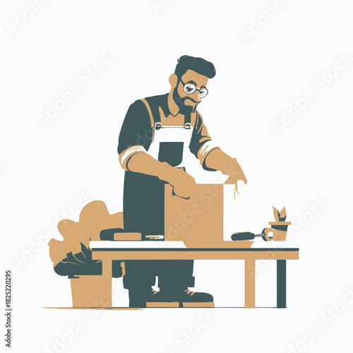 A logistic worker wearing safety gloves unboxing a shipping container