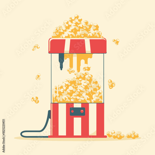 A Popcorn Machine Displaying Overflowing Popcorn in a Vector Style