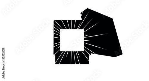 Open gift box silhouette with radiant rays bursting outward