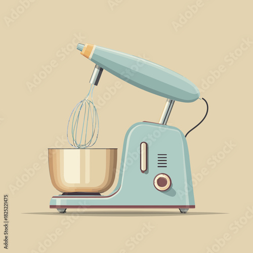Retro Style Electric Kitchen Mixer with Whisk and Bowl
