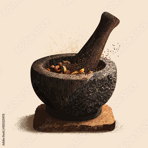 Mortar and Pestle Grinding Spices for Culinary Creations