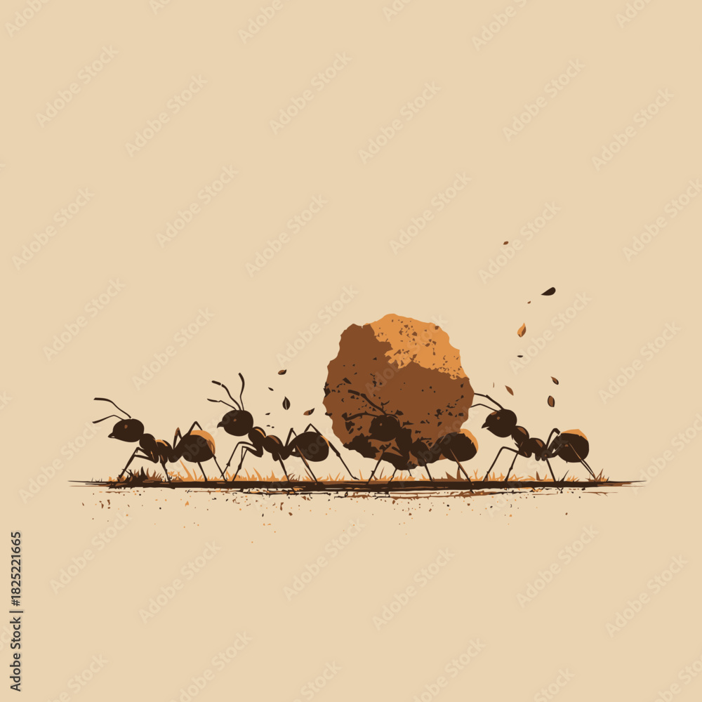 Obraz premium Ants Working Together to Carry a Stone Illustration