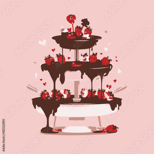 Chocolate Fondue Fountain with Strawberries Overflowing Sweetly
