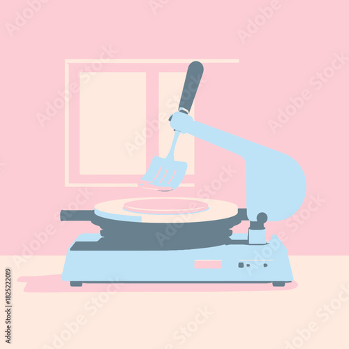 Crepe Maker with Spatula in Pink Kitchen Concept