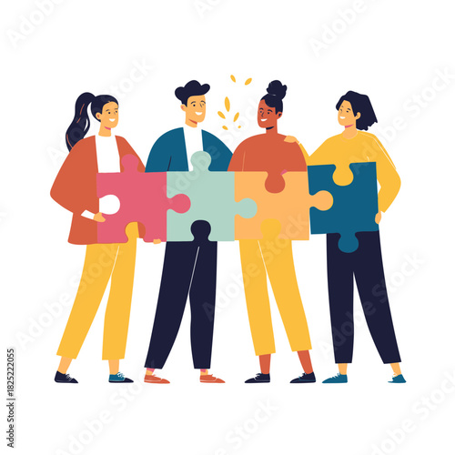 Diverse group of people assembling a puzzle together