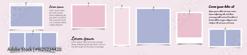 Modern wall photo frame collage mockup vector isolated set