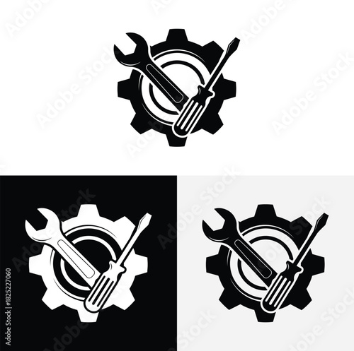 Wrench and gear icon illustration