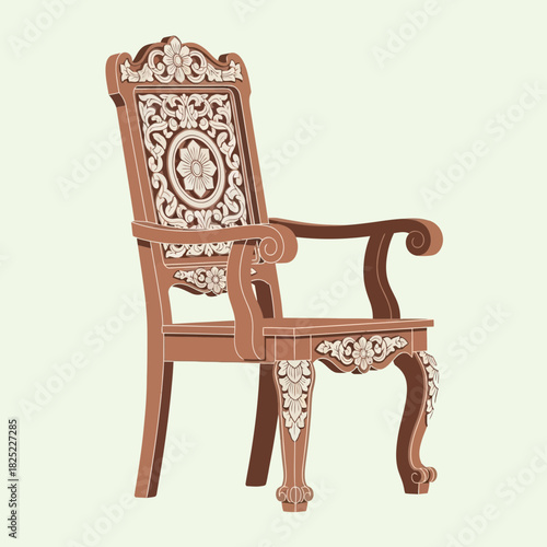 Decorative vintage armchair with floral carving details, antique furniture piece