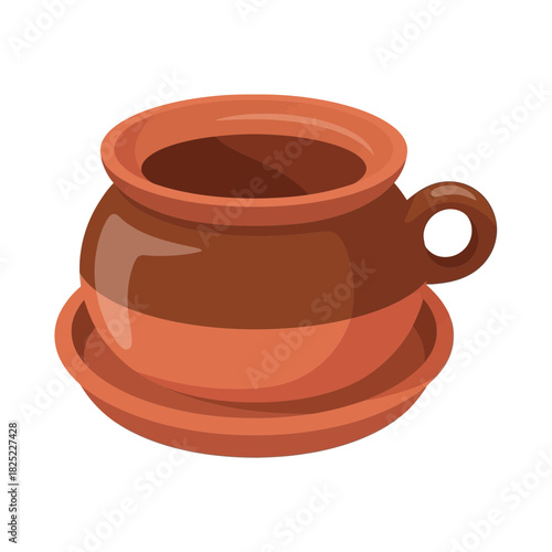 Earthenware Tea Cup and Saucer Illustration Isolated on a White Backdrop