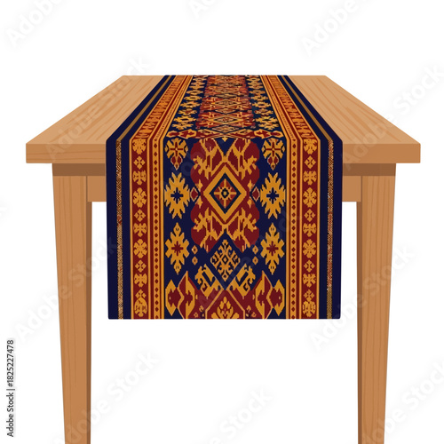 Elegant dining table decor with traditional textile runner illustration