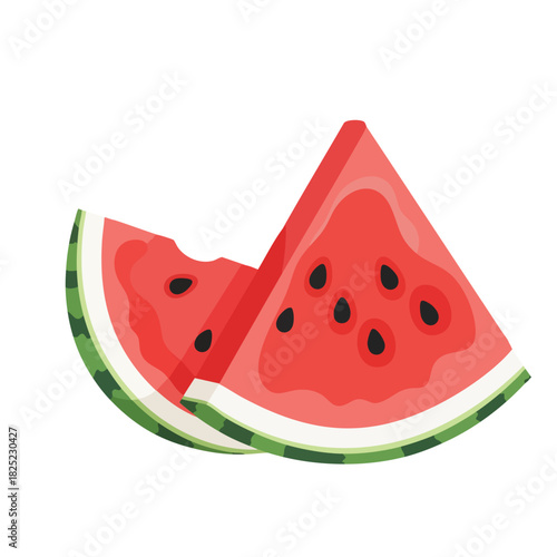Two Slices of Watermelon, One with a Bite Mark, Showing Seeds and Rind