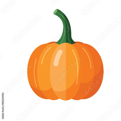 Stylized Orange Pumpkin with a Curved Green Stem and Subtle Highlight