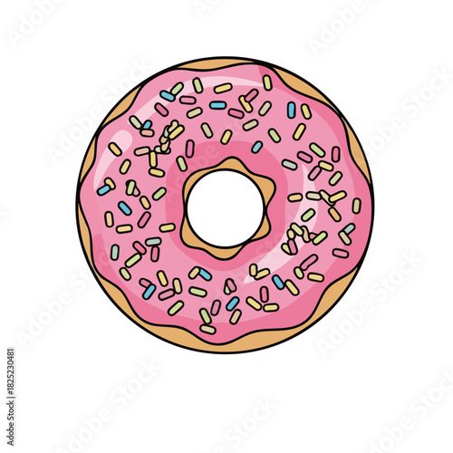 Delicious Pink Frosted Donut with Colorful Sprinkles, Sweet Treat Illustration