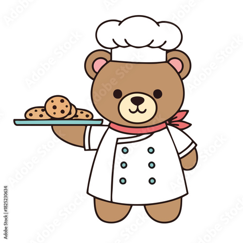 Adorable Cartoon Bear Chef Presenting Freshly Baked Chocolate Chip Cookies