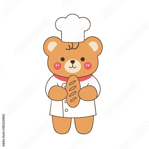 Adorable Cartoon Bear Baker Holding Freshly Baked Loaf of Bread
