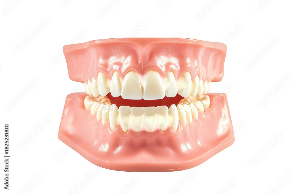 Obraz premium A detailed close-up of a dental model a full set of human teeth. emphasizing dental anatomy and hygiene. suitable for educational purposes in dentistry