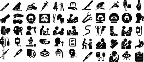 Healthcare and Medical Silhouette Icon Set on White Background