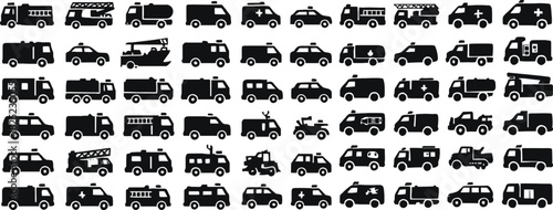Road Sector Vehicle Icons Solid Black