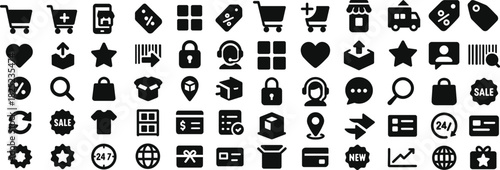 Finance and Shopping Solid Black Silhouette Icon Set