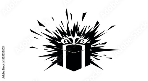 ?solid silhouette of exploding gift box, starburst effect, white background?_1.eps