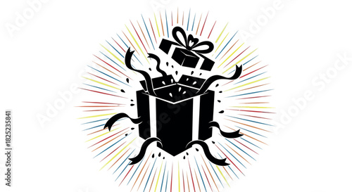 ?solid silhouette of exploding gift box, starburst effect, white background?_2.eps