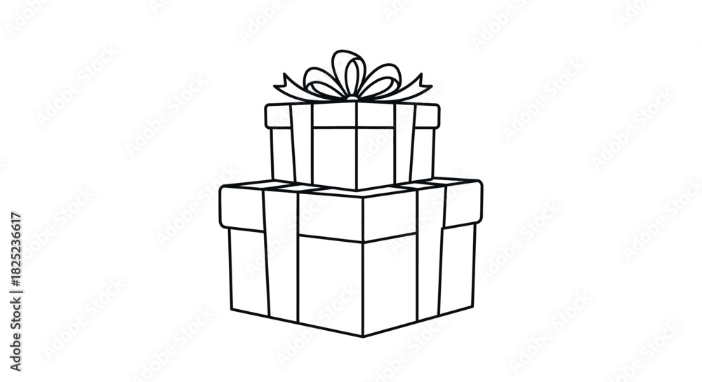 Obraz premium ?stacked two gift boxes line art, simple outlines, one color, white background?_2.eps