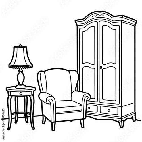 armchair and lamp coloring page