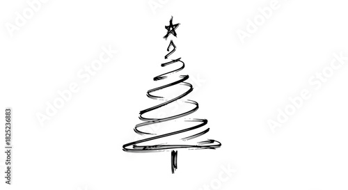 ?thin brush-drawn line art christmas tree, expressive style, white background?_1.eps