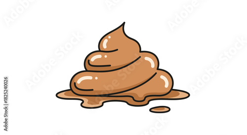 Swirled lightbrown cartoon poop with a glossy sheen sitting on a small pool of liquid