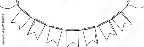 Festive Flag Banner Outline Party Decor Vector Illustration