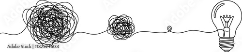 Visual metaphor for the journey from tangled problems to clear solutions, illustrating the creative process and the emergence of a brilliant idea