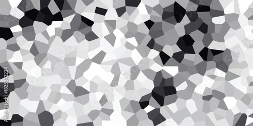 Monochrome abstract geometric mosaic with sharp black, white, and grey polygonal shapes creating a high-contrast, dynamic, and visually striking textured background pattern