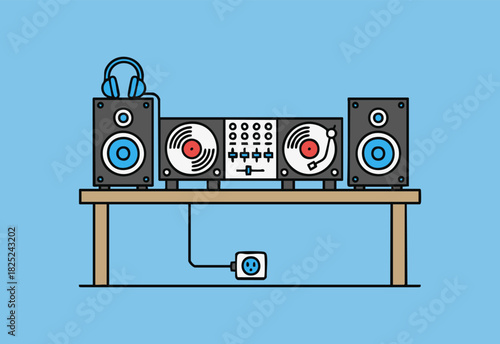 dj mix master turntable setup illustration