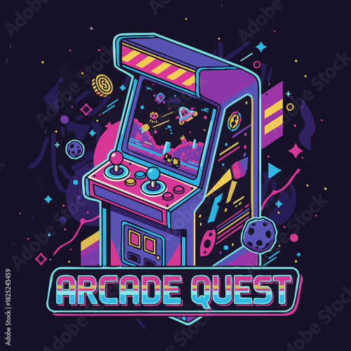 retro neon arcade quest space game