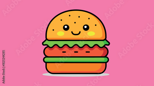Cute kawaii burger character with a smiling face