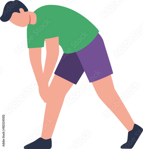 Minimalist Flat Illustration Man Doing Leg Stretch Exercise Fitness Training