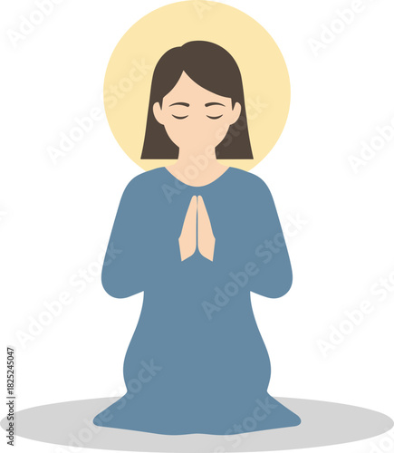 Minimalist Flat Illustration of a Woman in Prayer with Halo