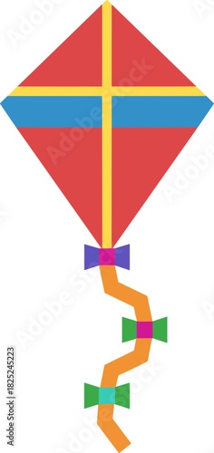 Simple Flat Style Detail Kite with Bow Tie Tail Illustration