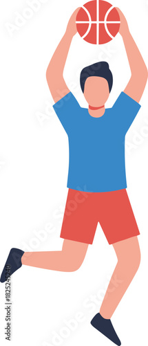 Flat Design Man Holding Basketball Above Head Sport Illustration