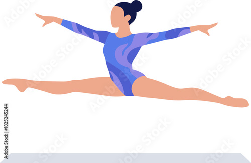 Minimalist Flat Style Gymnast Doing a Split Leap Illustration
