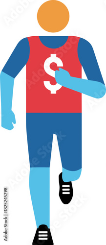 Simple Flat Illustration of a Person Running with Money Symbol