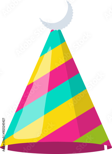 Colorful Striped Party Cone Hat with Pom Decoration Celebration Icon