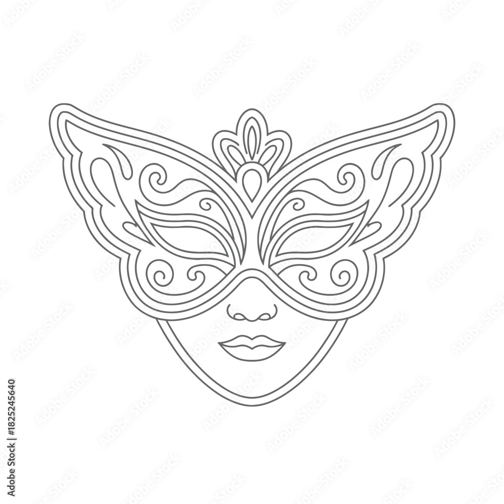 Fototapeta premium Intricate butterfly masquerade mask outline with face details