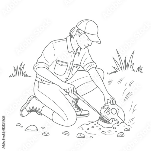 Archaeologist carefully excavating ancient artifact with brush and trowel