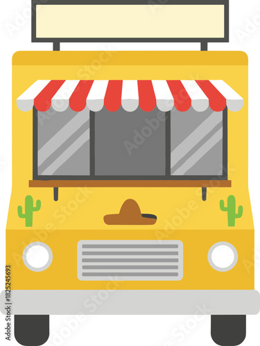 Simple Flat Design Mexican Food Truck Detailed Illustration Graphic Asset