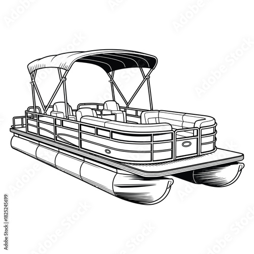 Line drawing of a pontoon boat with a canopy